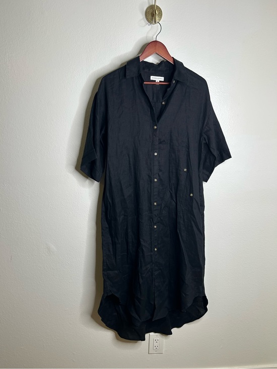 Banana Republic Dresses & Skirts - Banana Republic 100% Linen Black Asymmetrical Button Down Shirt Dress